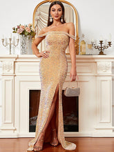 Off Shoulder High Split Prom Dress